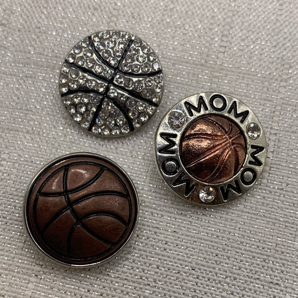 BASKETBALL - Snap Button Charms - Set of 3 - 18mm/20mm